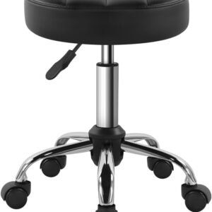 Height-Adjustable Black Classic Swivel Stool with Wheels for Salon & Spa