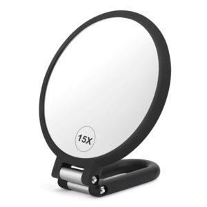 Double-Sided Handheld Magnifying Mirror 1X/15X – Travel & Makeup