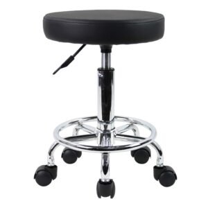 KKTONER PU Leather Rolling Stool with Foot Rest – Adjustable Height (Black)