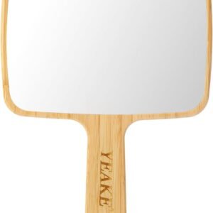 YEAKE Bamboo Hand Mirror – Portable 6.9″ x 9.9″ Travel Vanity Mirror