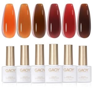 GAOY Jelly Brown Gel Nail Polish Set – 6 Soak Off Colors for Art