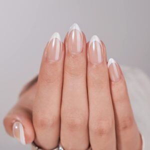 French Tip Press-On Nails | BTArtbox White Almond Gel Kit, 30 pcs