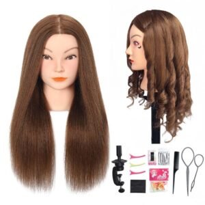 Real Human Hair Mannequin Head for Hairstyling Practice – Brown