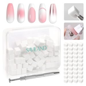 SAVILAND 100PCS Ombre Nail Art Sponges with Storage Box & Pen