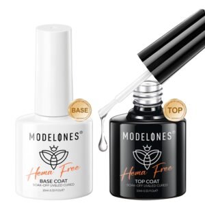 Modelones No Wipe Gel Base & Top Coat Set – 2 Pcs, Hema Free, Long-Lasting