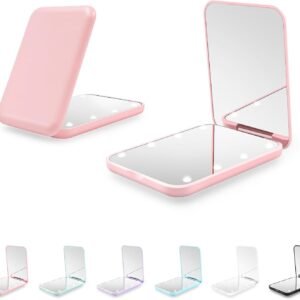 LED Compact Mirror 1X/3X Magnification – Mini Travel Mirror (Pink)