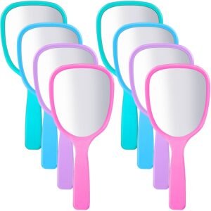 Compact Travel Handheld Makeup Mirror – 8 Pack (Blue, Green, Pink, Purple)