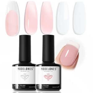 Modelones 2 PCS Gel Nail Polish Set – French Manicure Colors, 15 ML