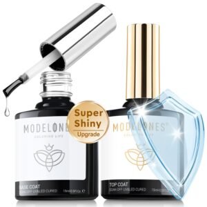 Modelones Gel Top Coat & Base Set, 15ml — No Wipe, Super Shiny