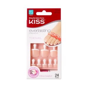 KISS Everlasting Press-On Toenails – French Squoval, 24 Nails + Glue
