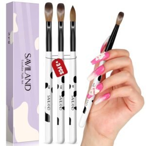 Saviland 3-Pack Kolinsky Acrylic Nail Brush Set – Sizes 8/10/14