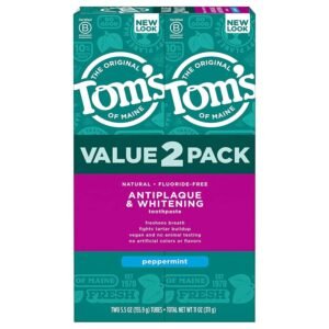 Tom’s of Maine Fluoride-Free Whitening Toothpaste, Peppermint 5.5 oz (2-Pack)