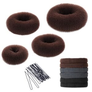 YaFex Hair Bun Maker Kit – 4 Donut Sizes, 6 Hair Ties, 20 Bobby Pins