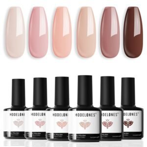 Modelones Gel Nail Polish Kit – 6 Fall Nude Shades for Home Manicure