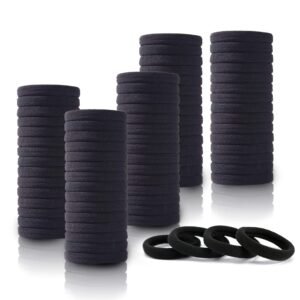 100PCS Seamless Black Hair Ties for Women & Girls – No Damage Ponytail Holders