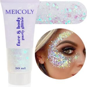 MEICOLY Clear White Body Glitter Gel for Festivals & Parties, 50ml