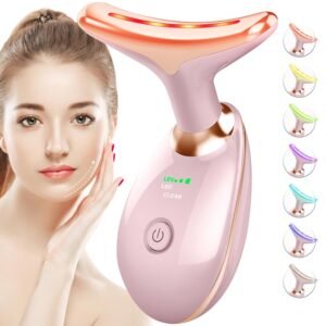 Pink 7-Color Red Light Therapy Massager for Face & Neck