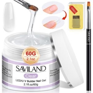 SAVILAND Nail Gel Kit – 60g Clear Builder Gel, 100 Nail Forms, Brush