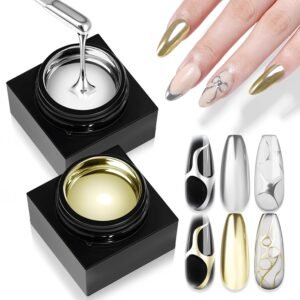 SAVILAND Metallic Gel Nail Polish Set – Silver & Gold Chrome 3D Effects