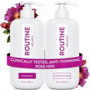 Routine Wellness Anti-Thinning Shampoo & Conditioner Set – Biotin & DHT Blocker for Healthy Hair – Color Safe (Pack of 2)