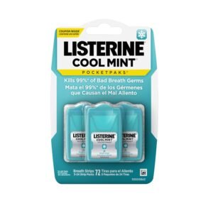 Listerine PocketPaks Cool Mint Strips – 3 Pack, Sugar Free Breath Freshener