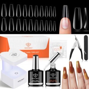 Modelones Gel Nail Kit: 500Pcs Coffin Tips, Mini UV Light & Glue