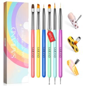 SAVILAND 6PCS Multifunctional Nail Art Brush Set for DIY Designs