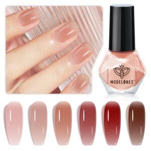 Modelones Mini Jelly Nail Polish Set – 6 Sheer Nude Shades, Quick Dry, Perfect for DIY Nail Art