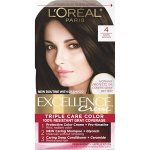 L’Oreal Paris Excellence Creme Hair Color, 4 Dark Brown – 100% Gray Coverage