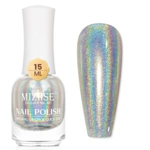 MIZHSE Holographic Silver Glitter Nail Polish, 15ml Fast-Dry