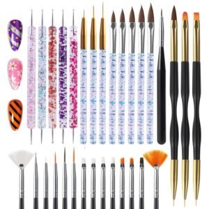 31-Piece Nail Art Brush Set: Dotting, Striping & Design Tools