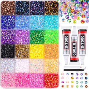 30,000 Pcs Mixed Color 3mm Flatback Rhinestones & B7000 Glue Set