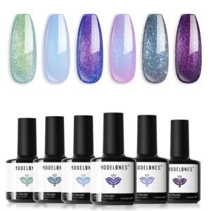 Modelones Chameleon Gel Nail Polish Set – 6 Colors Aurora Glitter