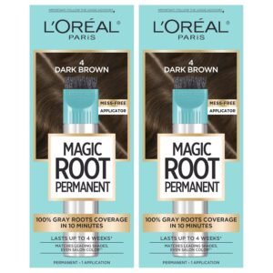 L’Oreal Paris Magic Root Rescue 10-Minute Hair Color Kit, 4 Dark Brown, 2 Count – Gray Coverage