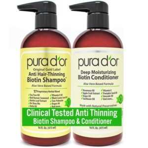 PURA D’OR Biotin Shampoo & Conditioner Set (16oz x2) – Hair Thickening, Natural Scent