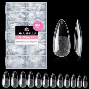 UNA GELLA Almond Gel Nail Tips – 504PCS Pre-Etched Medium Extensions
