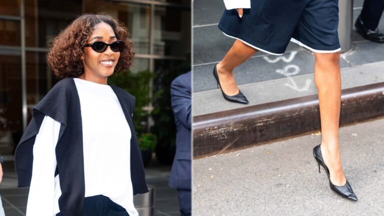 Ayo Edebiri Elevates NYC Street Style in The Row Liisa Pumps and Sporty Layers