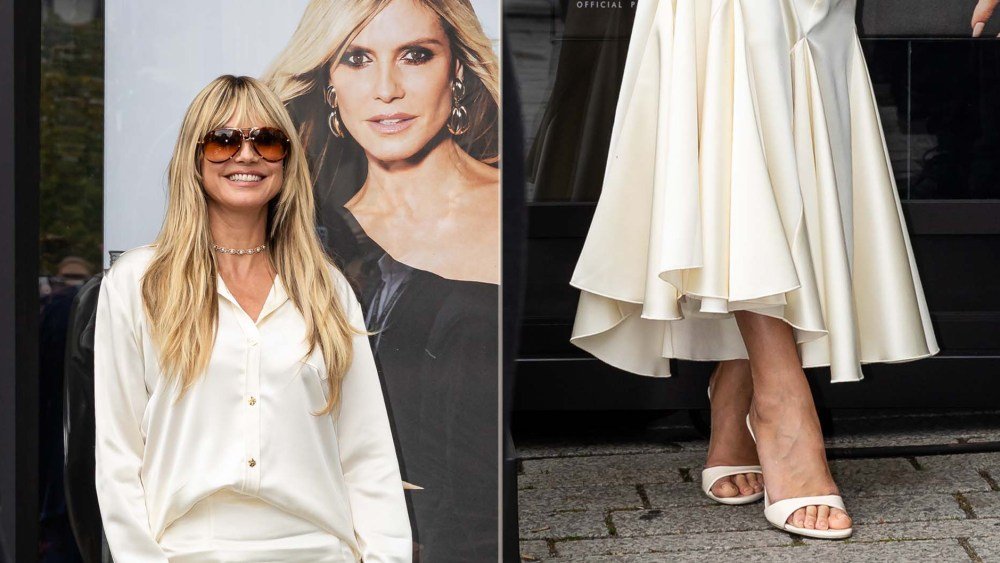 Heidi Klum Elevates the Minimalist Mule Trend in White Heels at L’Oréal Düsseldorf Pop-Up