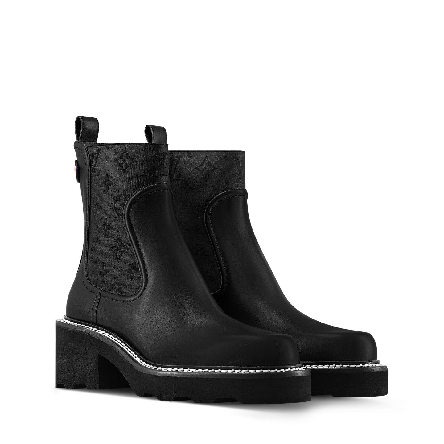 Louis Vuitton Beaubourg Ankle Boot with chain-link trim and assertive tread.
