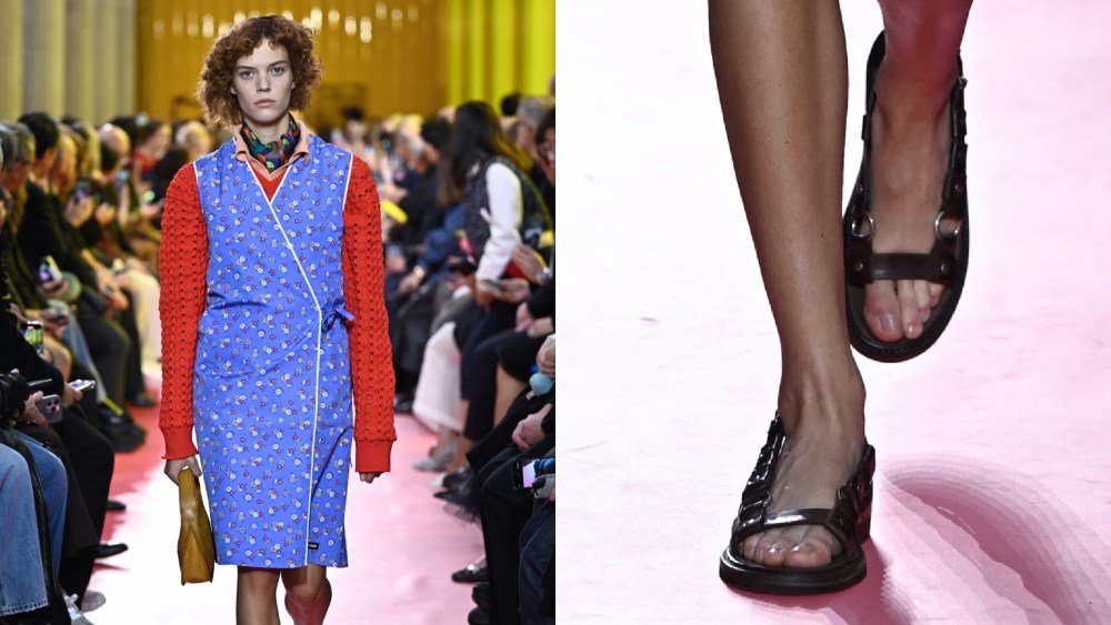 Miu Miu Goes Utilitarian: Miuccia Prada Pairs Rugged Footwear With Workwear Aprons and Jackets