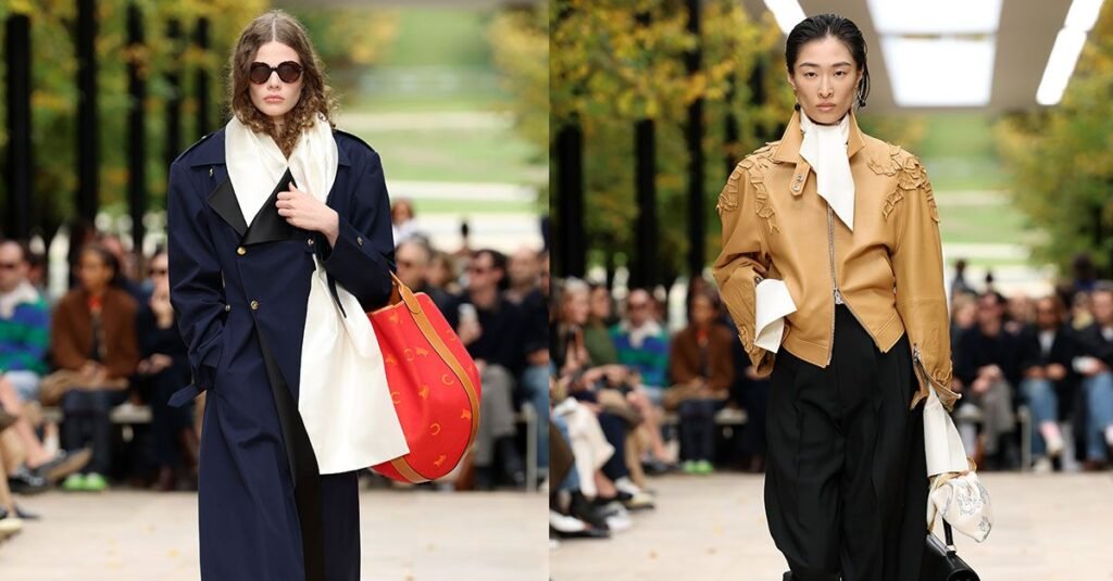 Michael Rider Redefines Preppy-Bourgeois Style at Celine with Satin Scarves, Bold Primary Colors, and Luxurious Tailoring